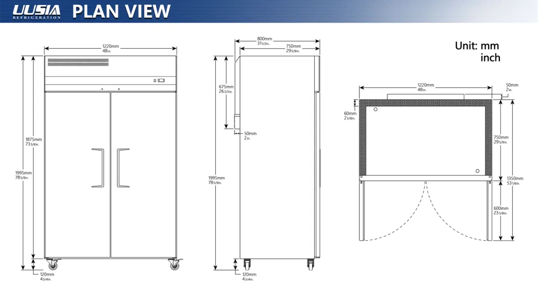 37.1 Cu. FT. Kitchen Stainless Steel Auto-Defrost Vertical Double Door Freezer Commercial Upright Freezer with 6 Adjustable Shelves for Restaurant