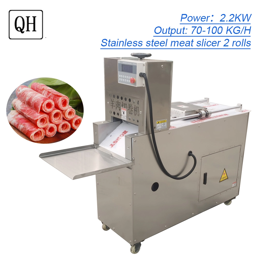 (QH900 2-rolls) 2.2kw Automatic Meat Cutting Machine Frozen Pork Beef Slicer Kitchen Appliance Restaurant Commercial 70-100 Kg/H